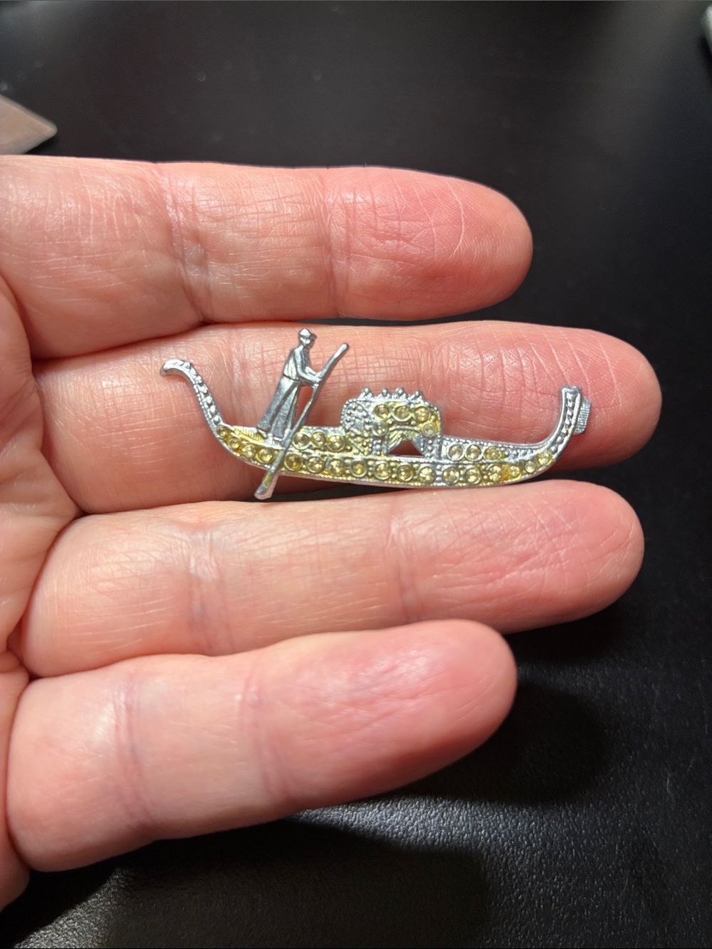 Vintage Gondola Pin Brooch with Yellow and Silver Rhinestones - Picture 8 of 8